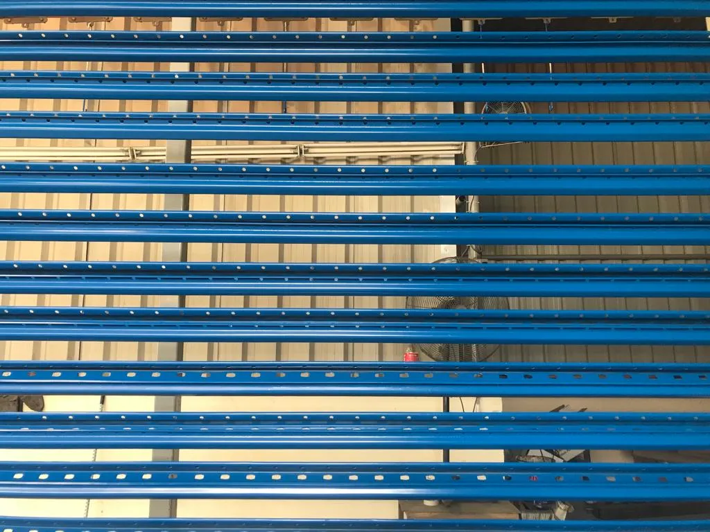 Finished blue powder-coated profiles
